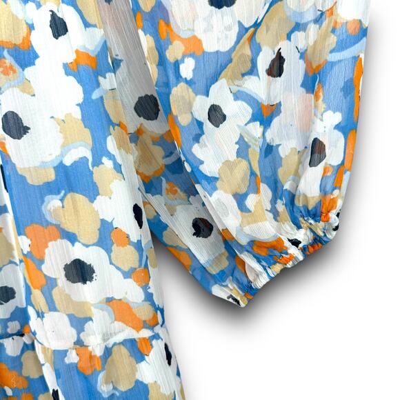 Joie Tiered Ruffle High Low Midi Dress Blue White Floral Print Lightweight XXL - Picture 5 of 9